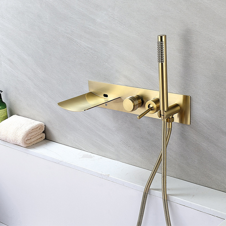 Hardware Bath Spout Waterfall Brushed Gold Basin Faucet Laundry Tub Faucets