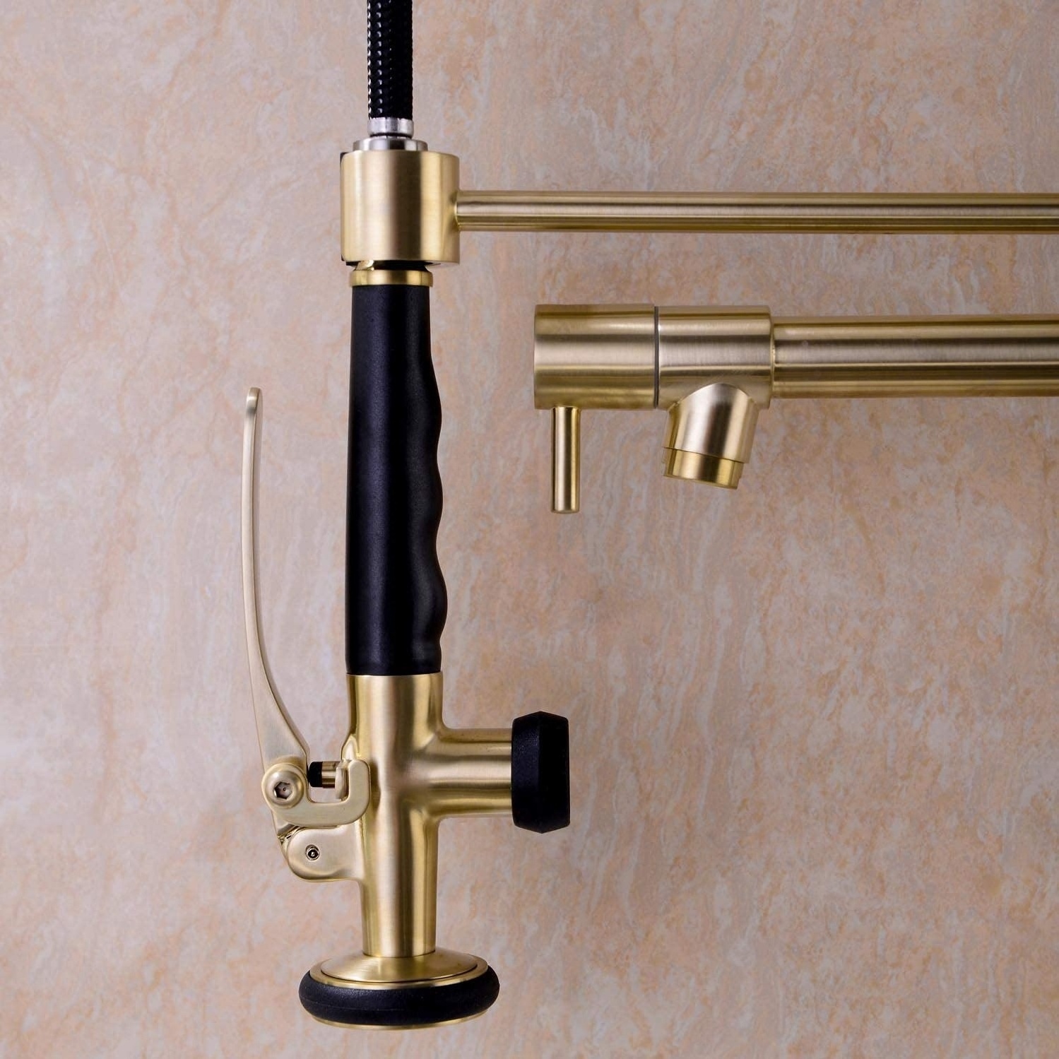 Commercial Solid Brass Brushed Gold Sink Tap Heavy Duty Spring Single Handle Kitchen Faucet with Pull Out Sprayer