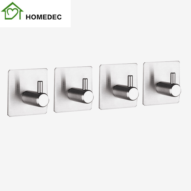 SUS304 Brushed Nickel Towel/Robe Hook Self Adhesive Wall hooks For Kitchen Bathroom 4pcs/pack