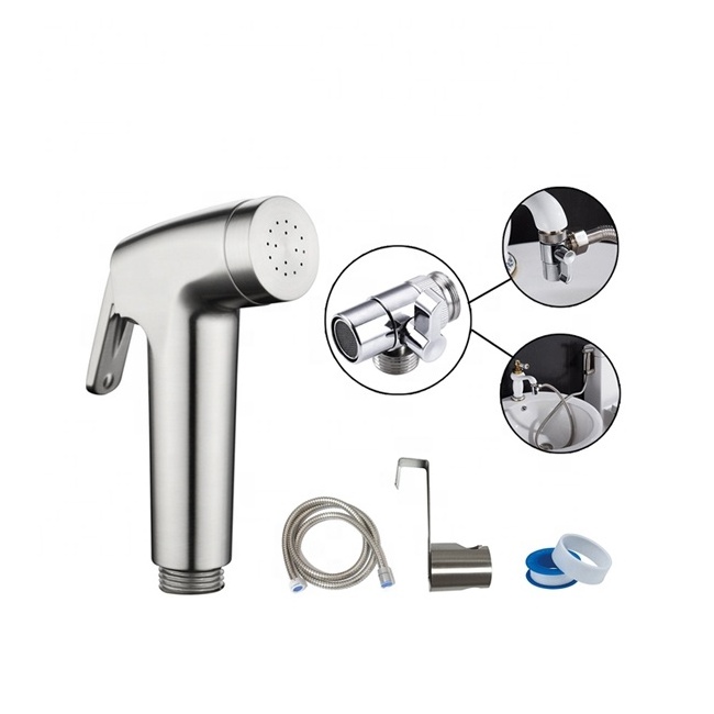 Toilet stainless steel handheld diaper sprayer shatatf bidet kit ,cold and hot water faucet diverter bidet set.