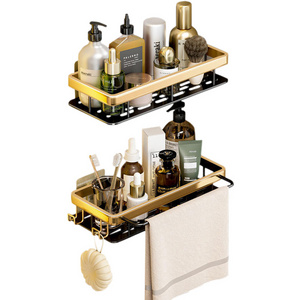 Multi-layer no drilling wall mounted Bathroom Storage Racks black and Gold Makeup shower Shelf Bathroom Accessories