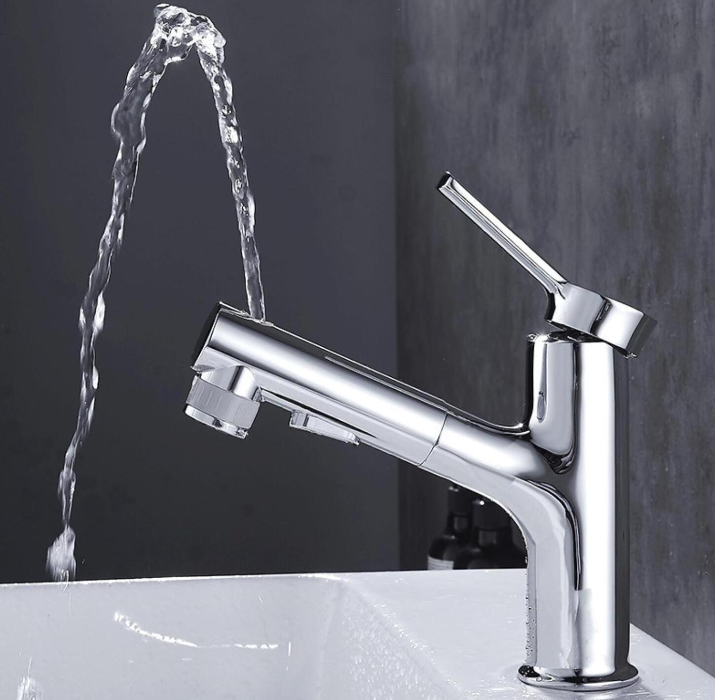 Hot Sale modern Black brushed chrome Pull Out solid brass nickel bathroom Basin faucet with pull down sprayer