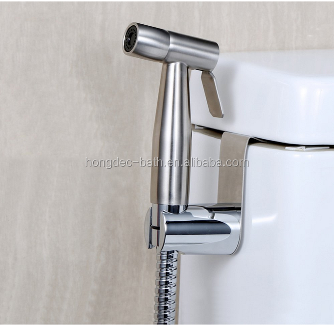 High Water Pressure stainless steel Shattaf Douche Complete Set with Adapter,hose and holder for Toilet