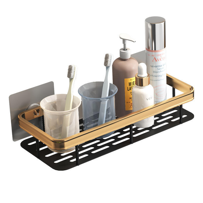 Multi-layer no drilling wall mounted Bathroom Storage Racks black and Gold Makeup shower Shelf Bathroom Accessories