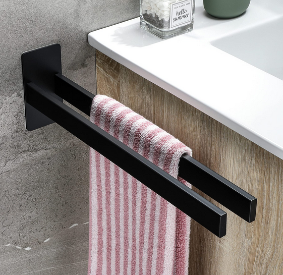 Bathroom Double Towel Bar Wall Mount SUS304 Stainless Steel Matte Black Towel Holder Rack Without Dilling