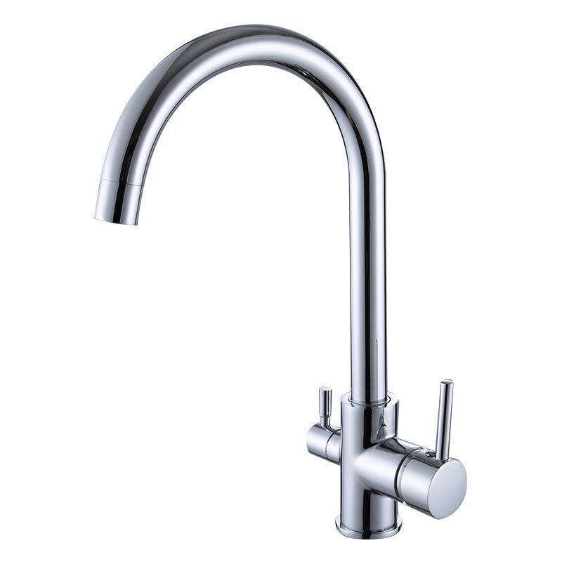 Modern Chrome Brass Hot and Cold Mixer Sink Tap Dual Handle Pure Water Kitchen Faucet