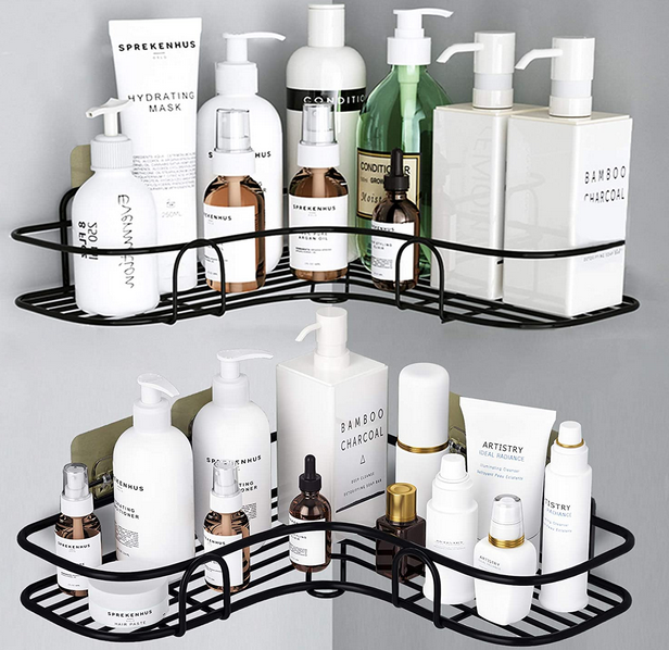 Corner Shelf Rack Adhesive Without Drilling Storage Black Shower Caddy Basket Shelf in the bathroom