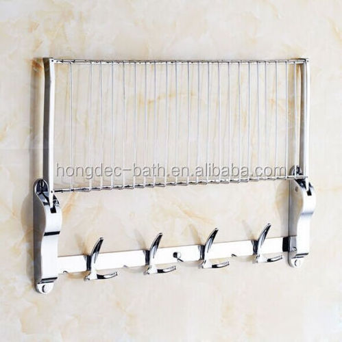 High Quality Stainless Steel Chrome Towel Rack With Hook, Bathroom Foiding Shelf with Towel Bar Rod and Hooks for Wall Mount