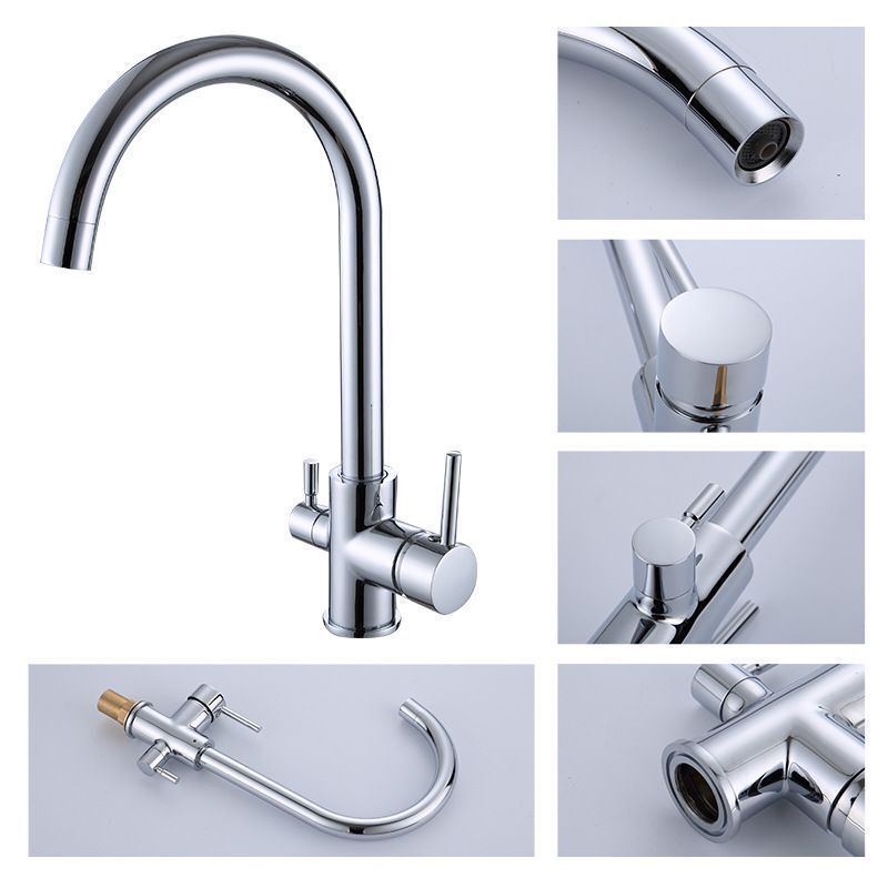 Modern Chrome Brass Hot and Cold Mixer Sink Tap Dual Handle Pure Water Kitchen Faucet