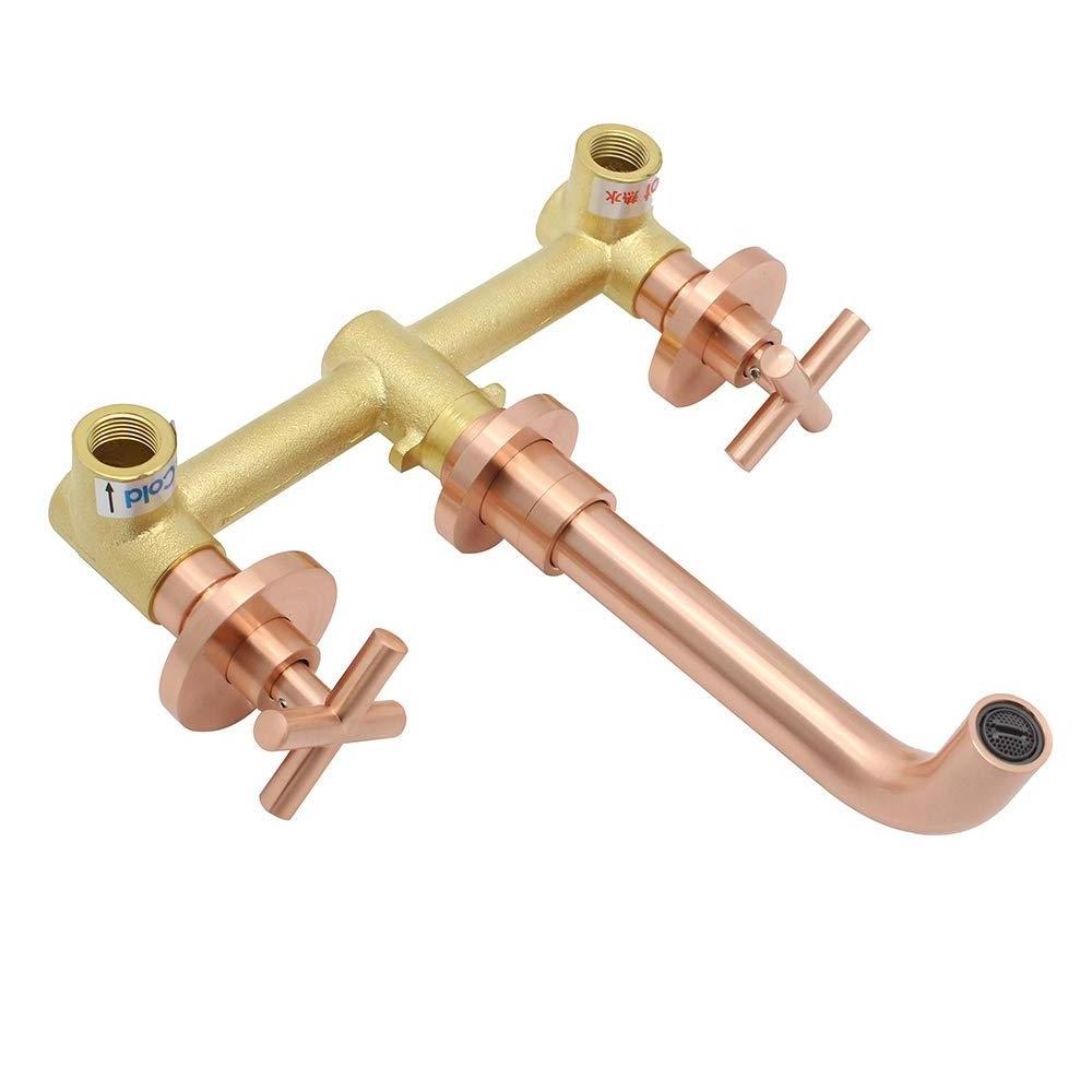 Wall Mounted  Rose Gold Bathroom Basin Faucet brass