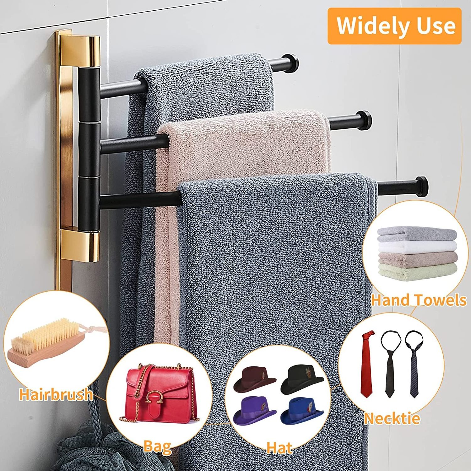 Towel Rack Swing Out Towel Bar Space Aluminum Bathroom Folding Swing Hand Towel Rack