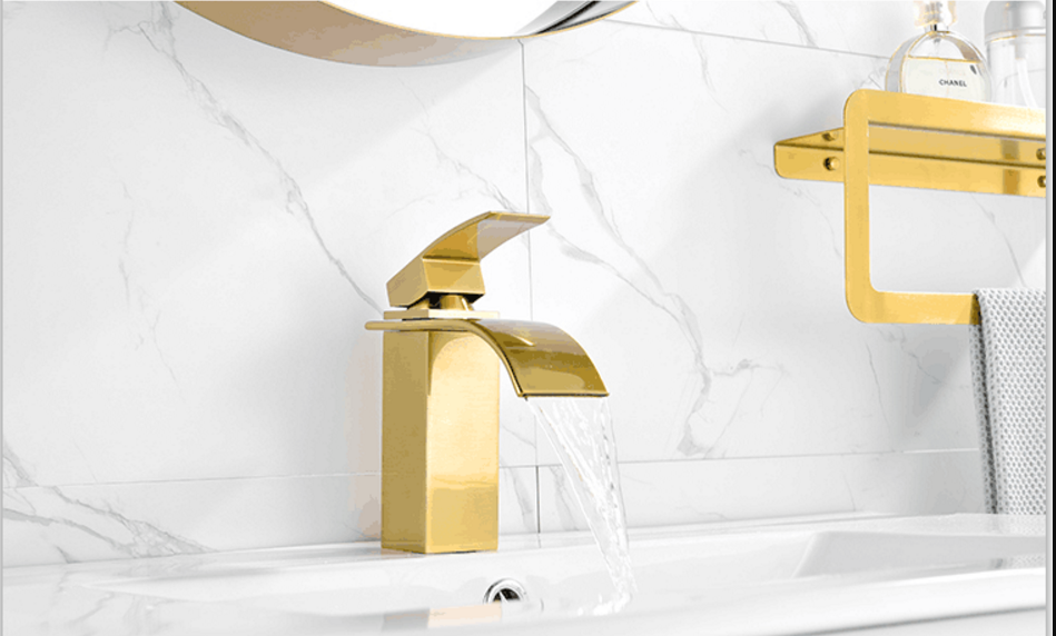 Bath Waterfall Spout Brushed Gold Tap Single Handle Basin Sink Faucet Factory Price