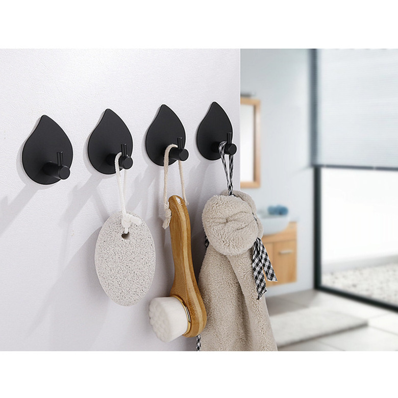 Black Stainless Steel Door Hooks Coat Hooks Robe Towel Hangers Sturdy Self-Adhesive Wall Hooks