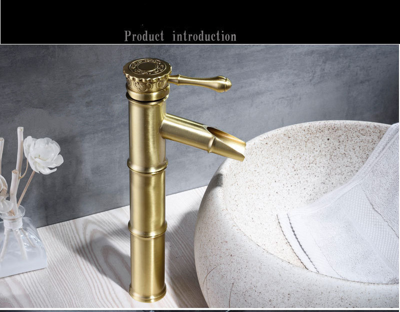 Wide Brass Gold Bamboo Basin Faucet Classical Bathroom Faucet