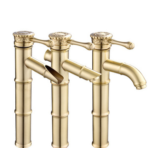 Wide Brass Gold Bamboo Basin Faucet Classical Bathroom Faucet