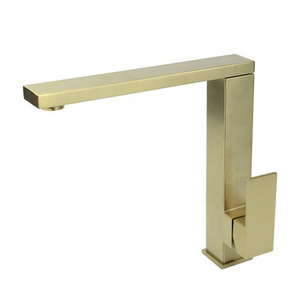 Rotating brushed gold square kitchen sink faucet hot and cold mixer