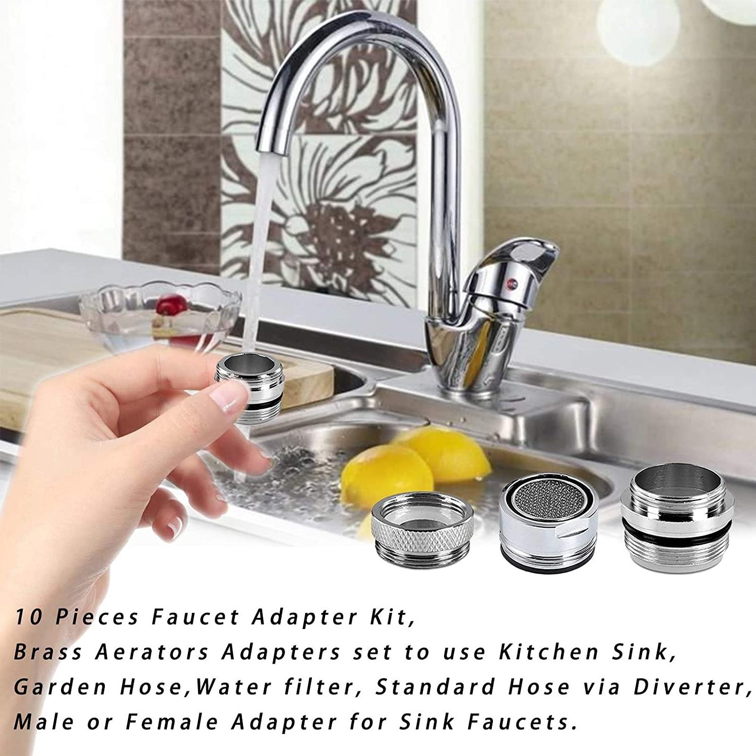 10 Pieces Faucet Adapter Kit Brass  Sink Faucets Aerators Adapters set Male and Female Adapter