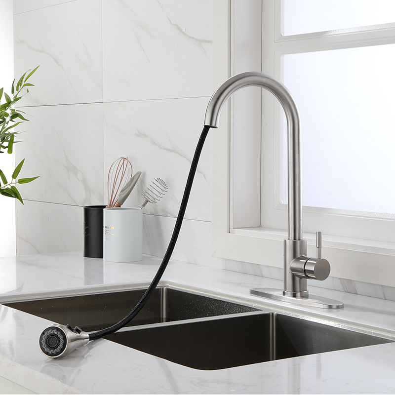 Black Pull Out Kitchen Faucet Single Level Stainless Steel Kitchen Sink Faucets