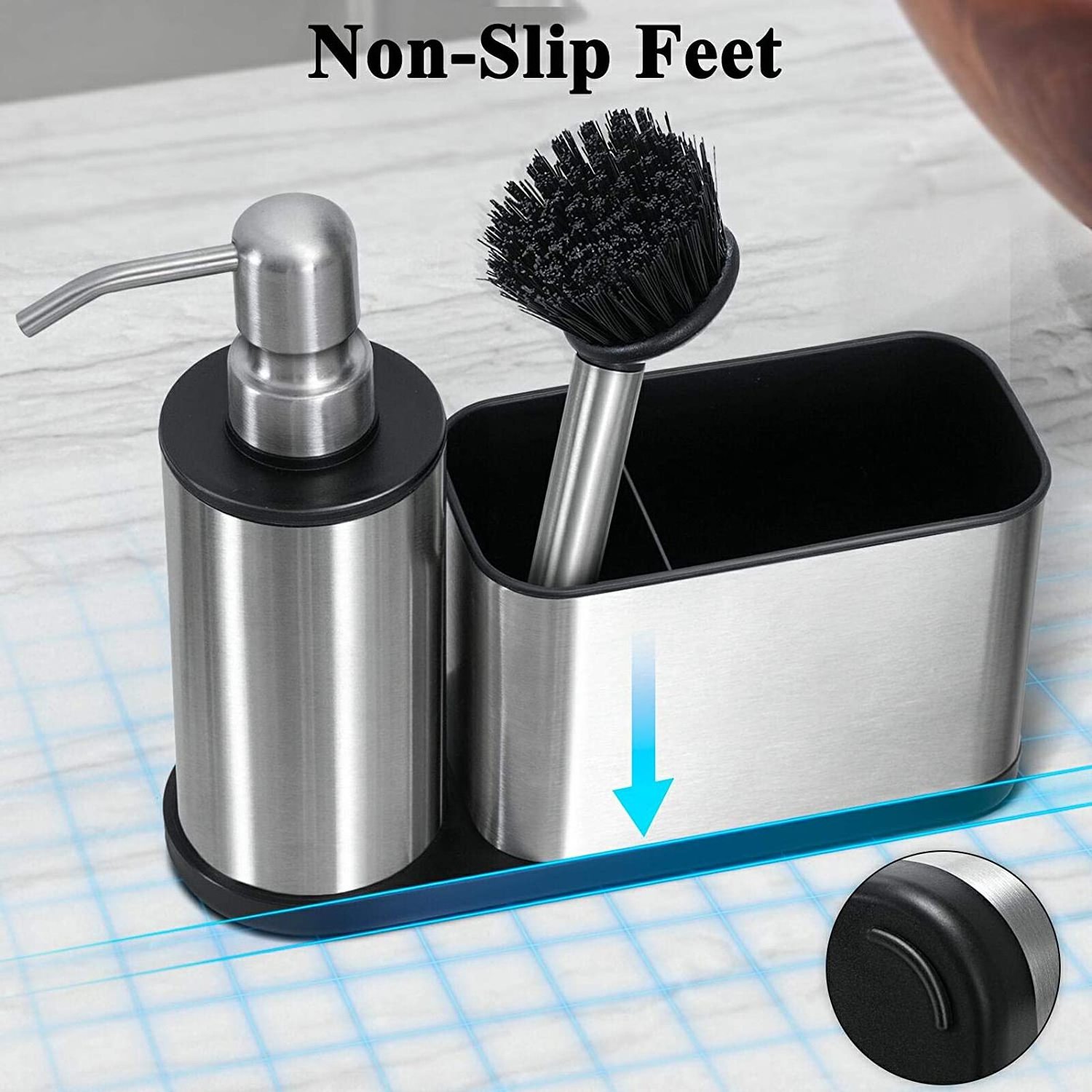 Stainless Steel Kitchen Sink Organizer Sponge Holder Dish Soap Dispenser with Sink Caddy