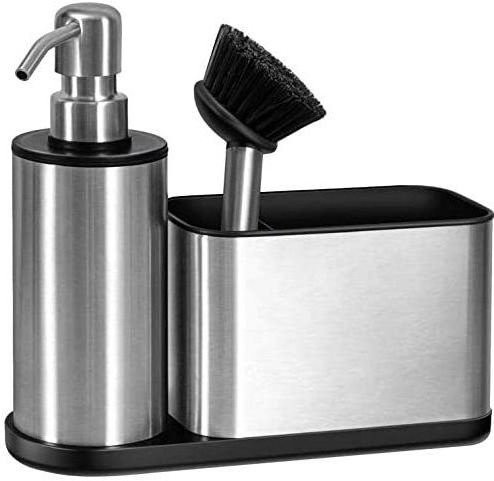 Stainless Steel Kitchen Sink Organizer Sponge Holder Dish Soap Dispenser with Sink Caddy