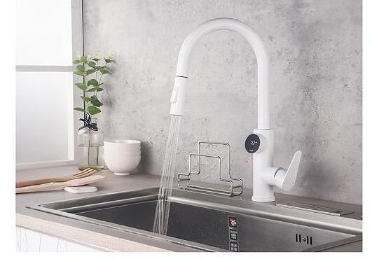 LED Digital Display Kitchen Sink Faucet Single Handle Pull Out Kitchen Faucet