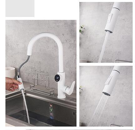 LED Digital Display Kitchen Sink Faucet Single Handle Pull Out Kitchen Faucet