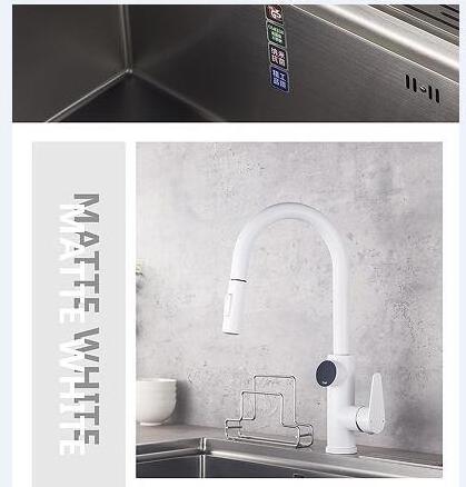 LED Digital Display Kitchen Sink Faucet Single Handle Pull Out Kitchen Faucet