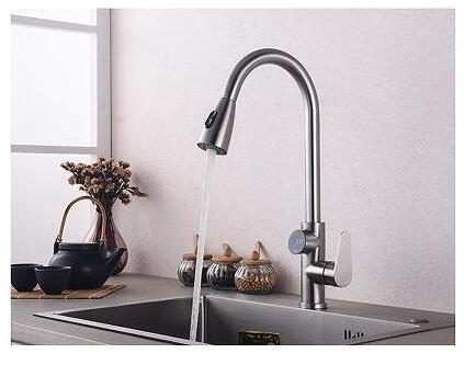 Pull Out Kitchen Faucet Single Level Stainless Steel LED Digital Display Kitchen Sink Faucets