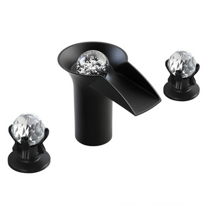 LED Crystal Ball Widespread 8 Inch Crystal Bathroom Sink Faucet 2 Crystal Knobs Waterfall Basin Mixer Tap