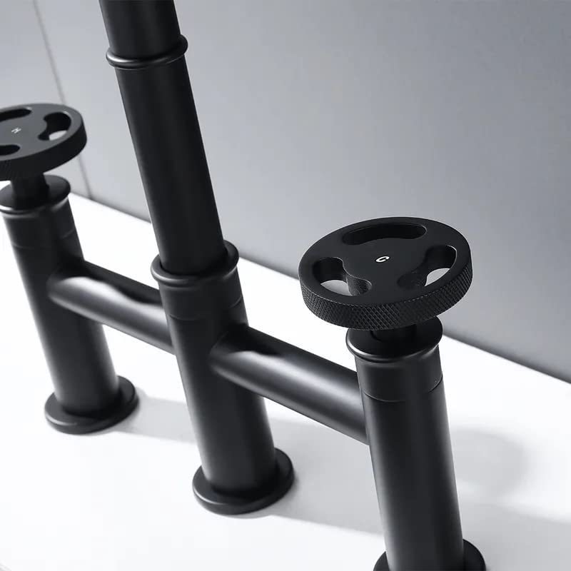 Industrial Pipe Style Kitchen Faucet Black 3 Holes Sink Faucet with Bidet Sprayer