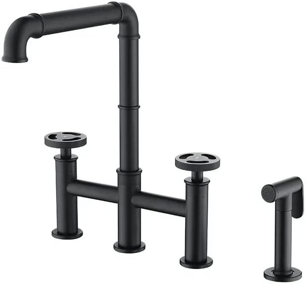 Industrial Pipe Style Kitchen Faucet Black 3 Holes Sink Faucet with Bidet Sprayer