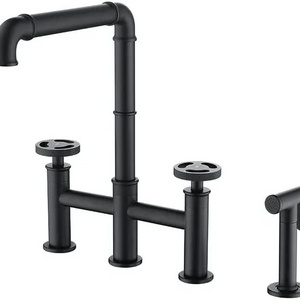 Industrial Pipe Style Kitchen Faucet Black 3 Holes Sink Faucet with Bidet Sprayer