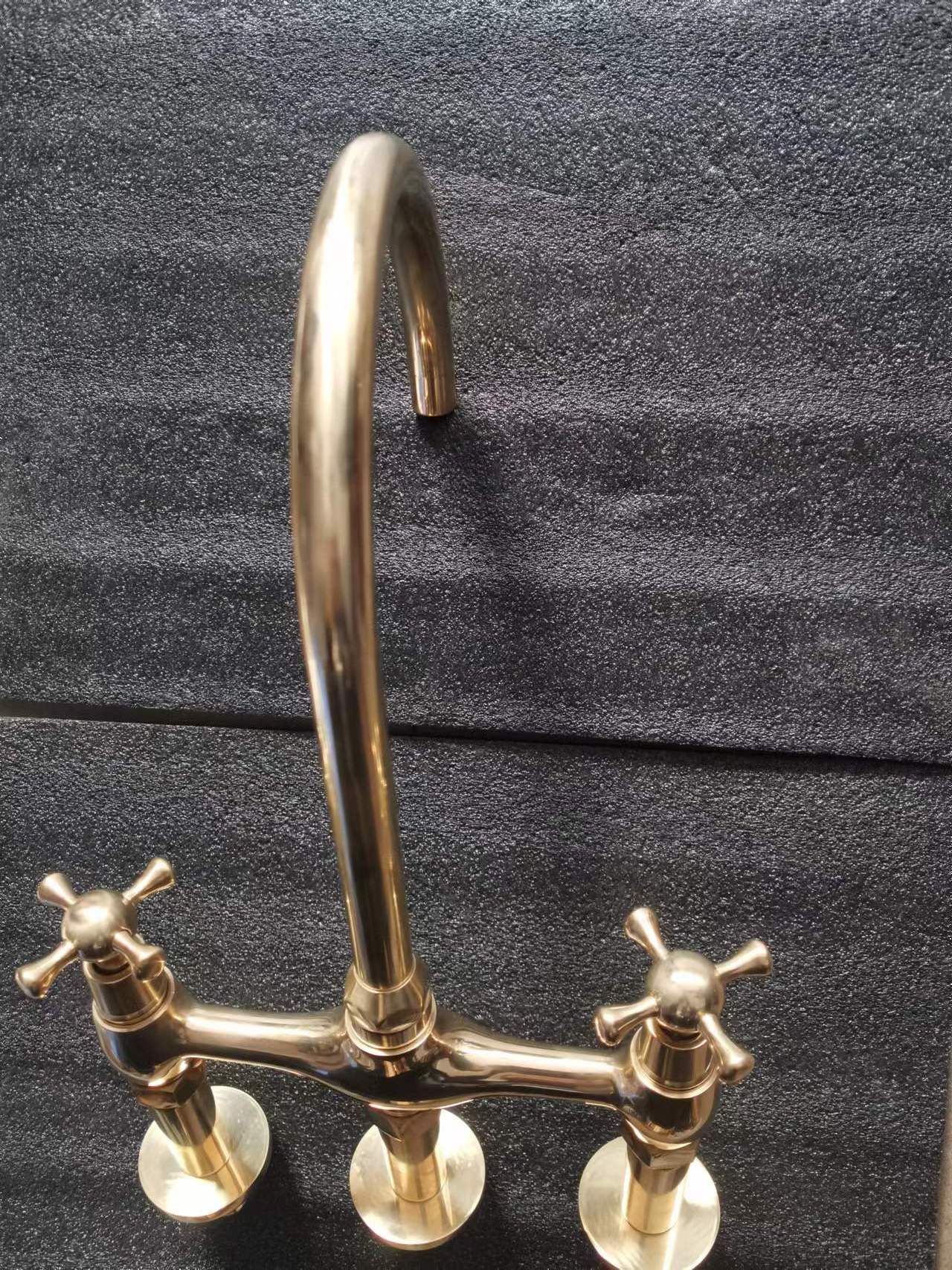 Unpainted Brass 8 Inch Centerset 2 Handle Farmhouse Kitchen Sink Faucet Nova Bridge Faucet