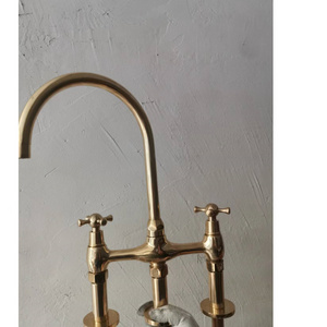 Unpainted Brass 8 Inch Centerset 2 Handle Farmhouse Kitchen Sink Faucet Nova Bridge Faucet