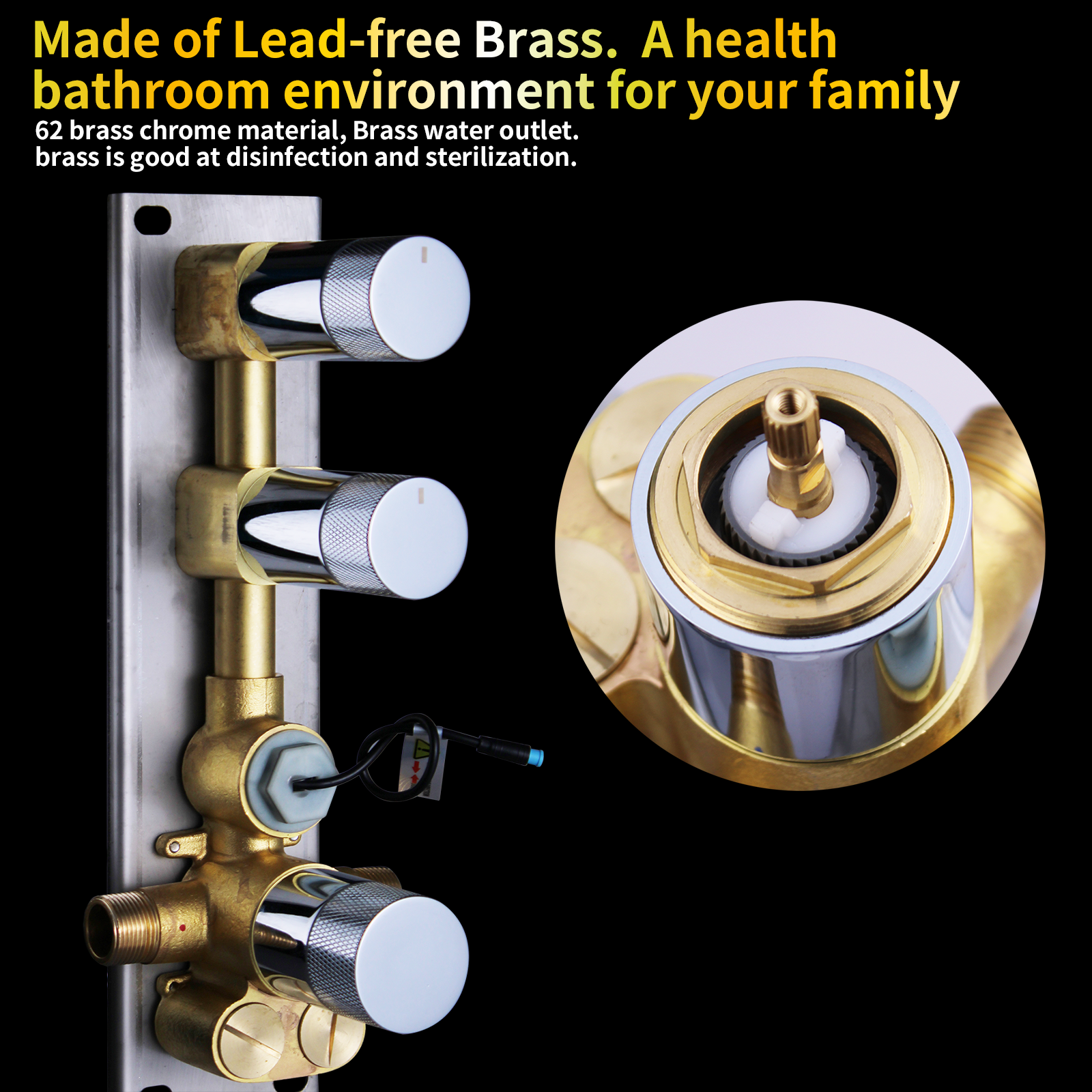 Solid Brass Temperature Digital Display Shower Mixing Valve Kit Pressure Balance 2 Functions Shower Hot Cold Valve