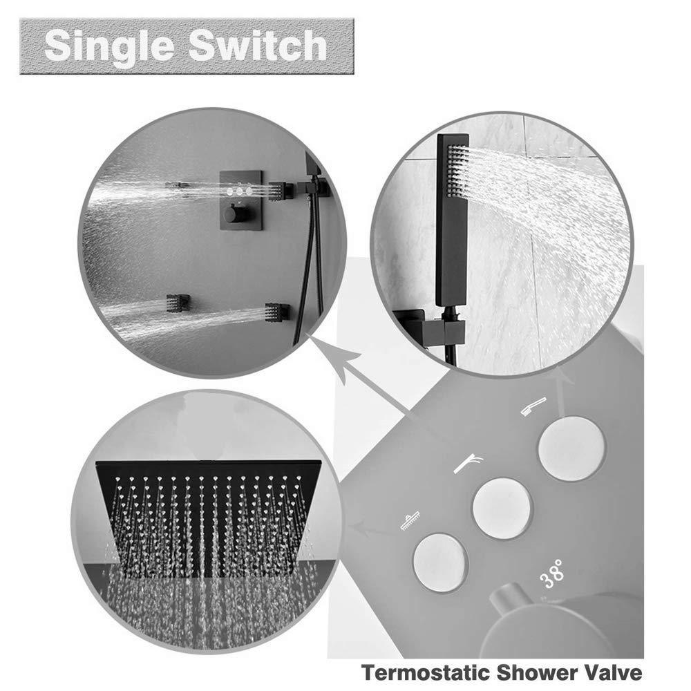 New Design Bathroom Thermostatic Brass Black Shower Set With 6 PCS Body Jets