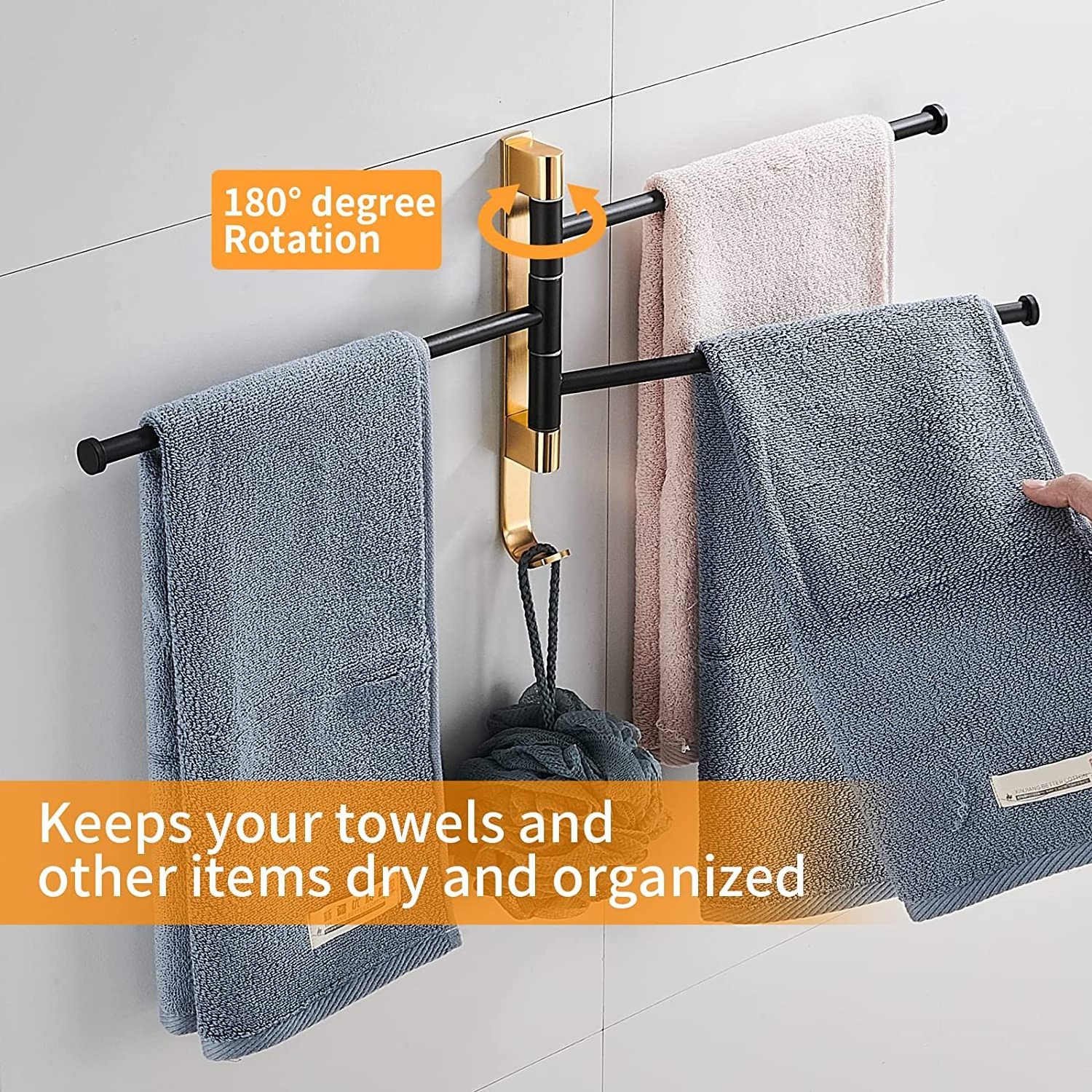 Towel Rack Swing Out Towel Bar Space Aluminum Bathroom Folding Swing Hand Towel Rack