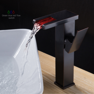 LED Waterfall Sink Taps Black New Square Water Tap Bath Deck Mounted Basin Faucet