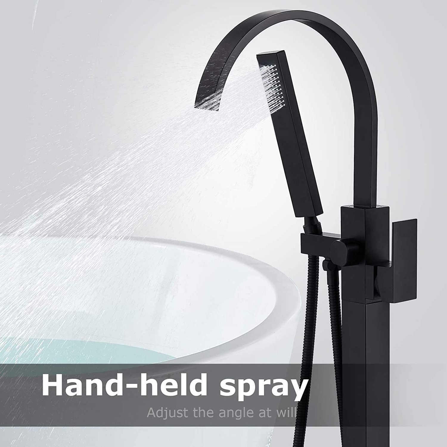 Luxury Matte Black Floor Mount Free Standing Bath Tub Faucet Bathtub Spout With Shower Head