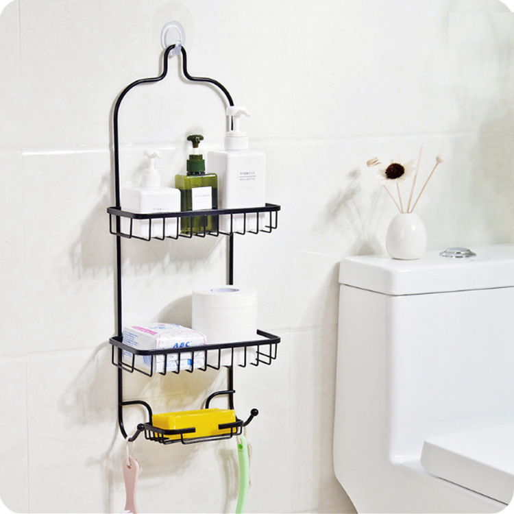 Bathroom Hanging Rack Black Basket Shelf Shower Caddy Rack with Hooks