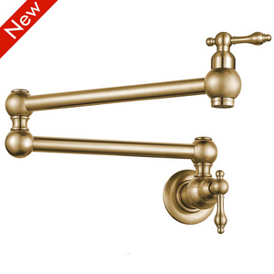 Commercial Wall Mount Brushed gold Double Joint Spout Pot Filler Folding Sink Kitchen Faucet