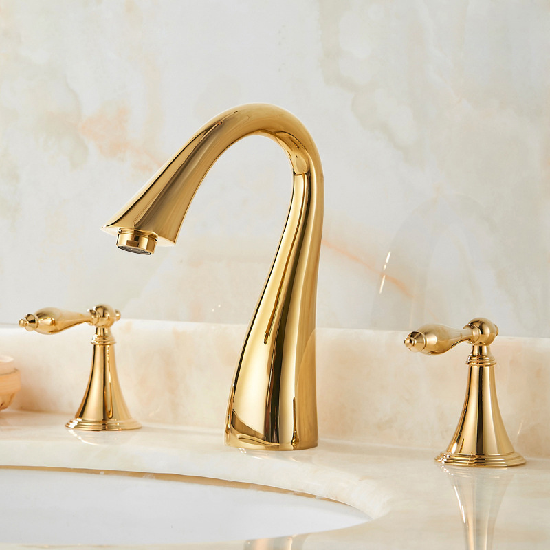 Brass 3 Hole Gold Two Handle Widespread bathroom sink faucets