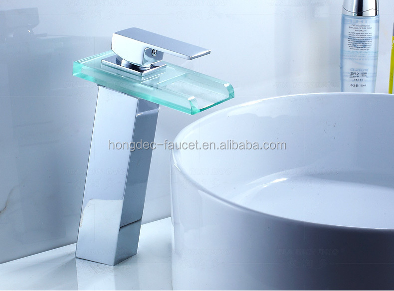 Modern  Led Waterfall Glass Basin Tap Hot and Cold Water Faucet Intelligent Luminous Color Changing Basin Wash Bathroom Faucet