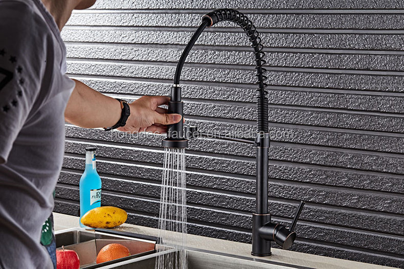 Commercial Single Handle Antique Oil Rubbed Bronze Spring Pull Down Sprayer Kitchen Faucet