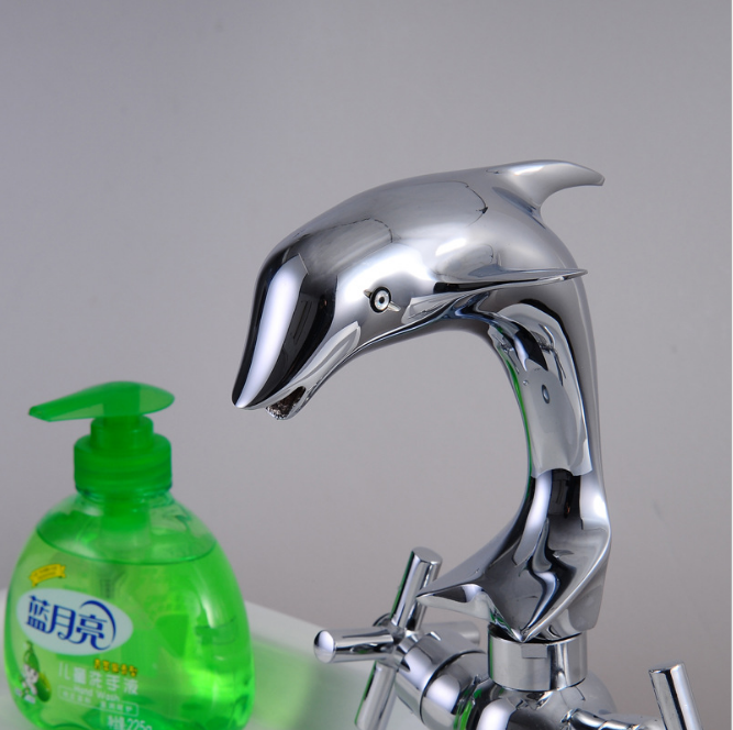 Bathroom double handle brass basin faucet dolphin animal shape mixer tap