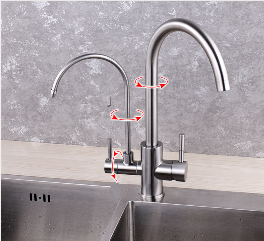 Dual Lever Swivel Adjustable Water Tap Flexible Kitchen Faucet