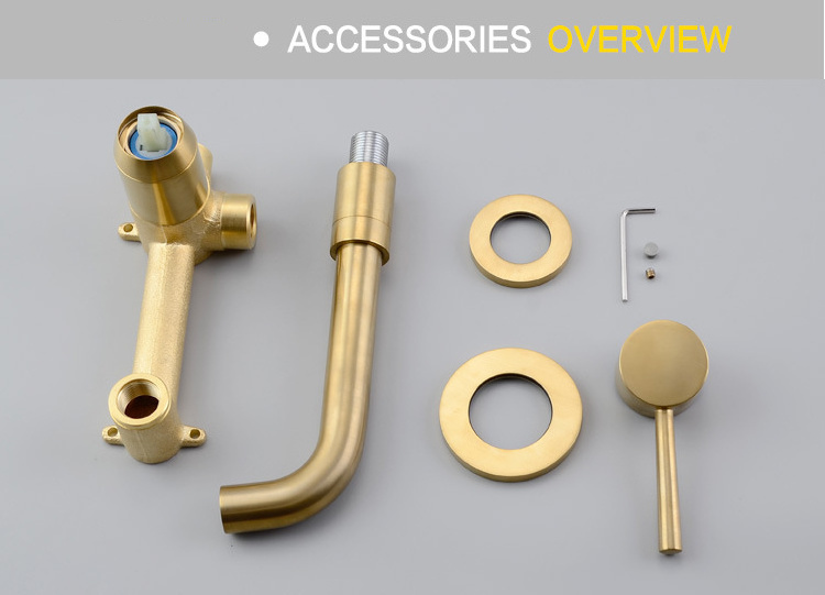 China factory Brushed gold wall mounted basin mixer tap brass bathroom sink faucets