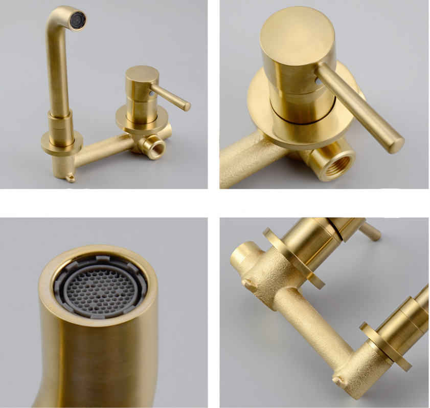 China factory Brushed gold wall mounted basin mixer tap brass bathroom sink faucets