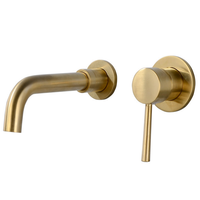 China factory Brushed gold wall mounted basin mixer tap brass bathroom sink faucets