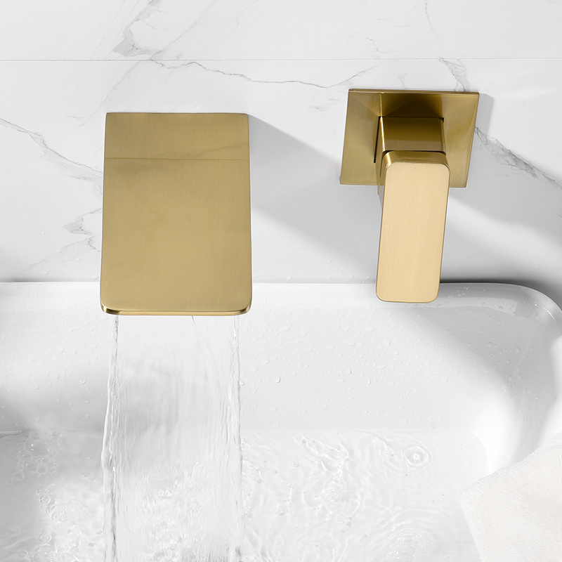 Wall Mounted Brushed Gold Single Handle  Bathroom Basin Mixer Faucet